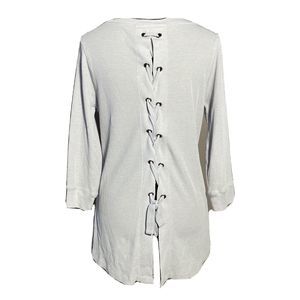 Calvin Klein S‎ Top Light Gray Thermal Hi Low Lace Up Back 3/4 Sl Performance